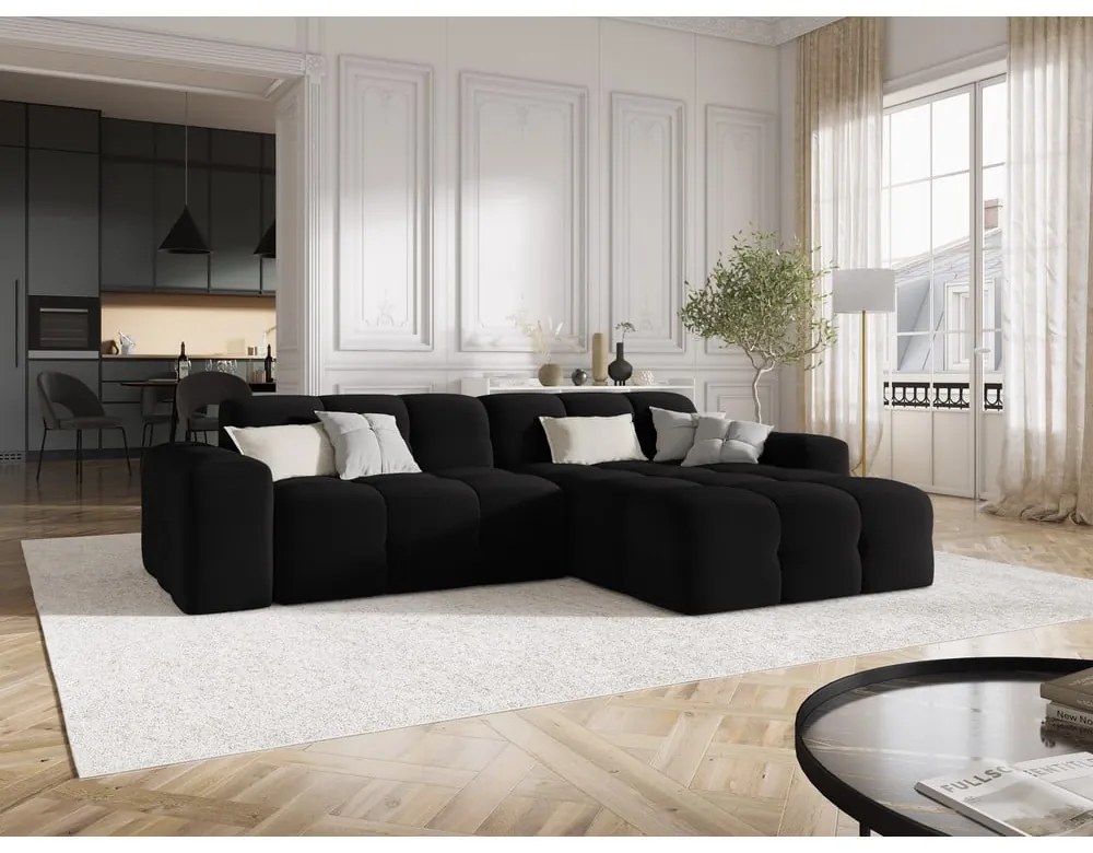 Fekete bársony sarokkanapé (jobb oldali) Kendal – Micadoni Home