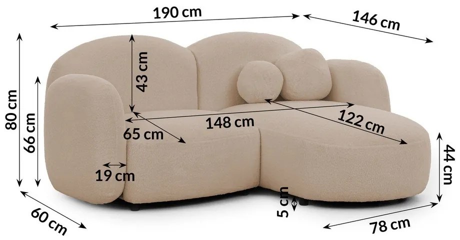 Világosbarna buklé sarokkanapé (jobb oldali-heverő résszel) Orbit – Ropez