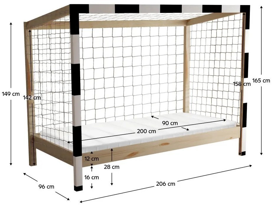 Gyerekágy 90 cm Facilmente (természetes + fehér + fekete) (ágyráccsal). 1116345