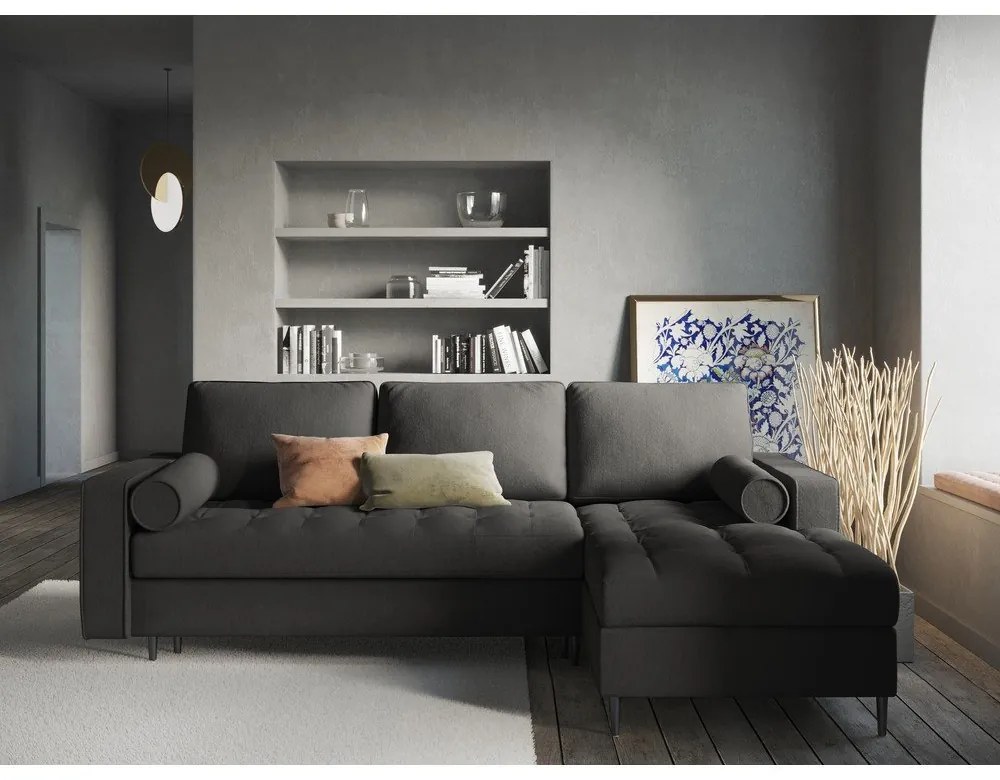Santo sötétszürke kinyitható sarokkanapé, jobb oldali - Milo Casa
