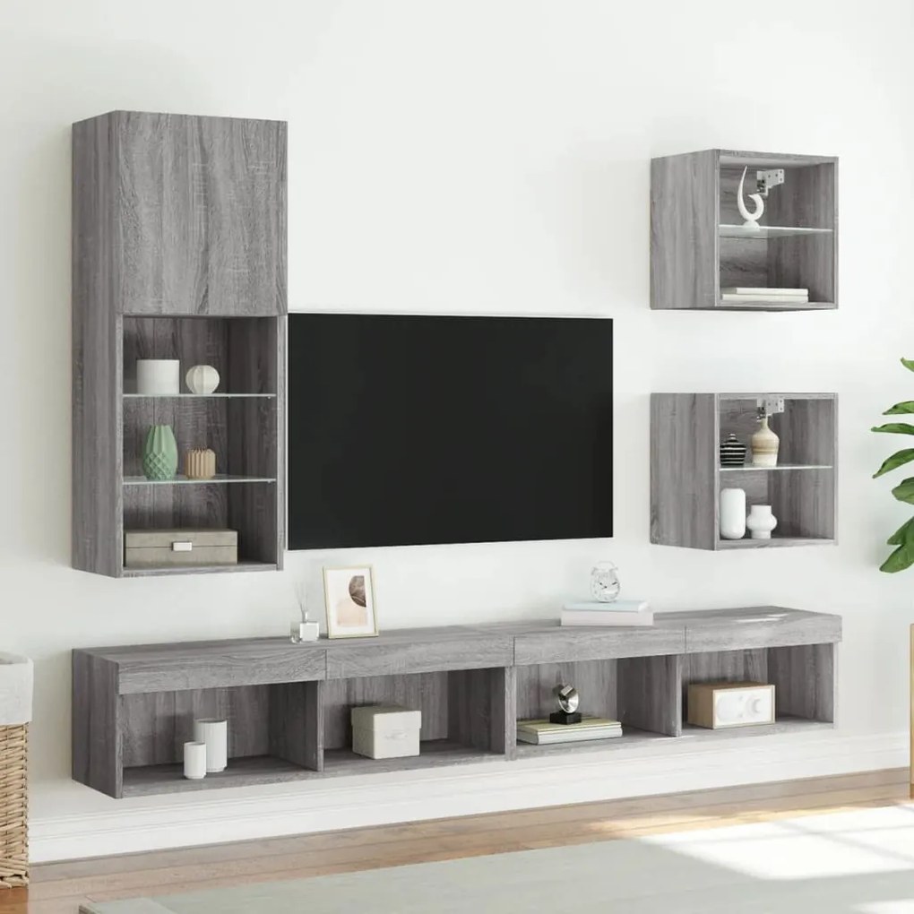 szürke sonoma színű TV-szekrény LED-lámpákkal 40,5x30x102 cm