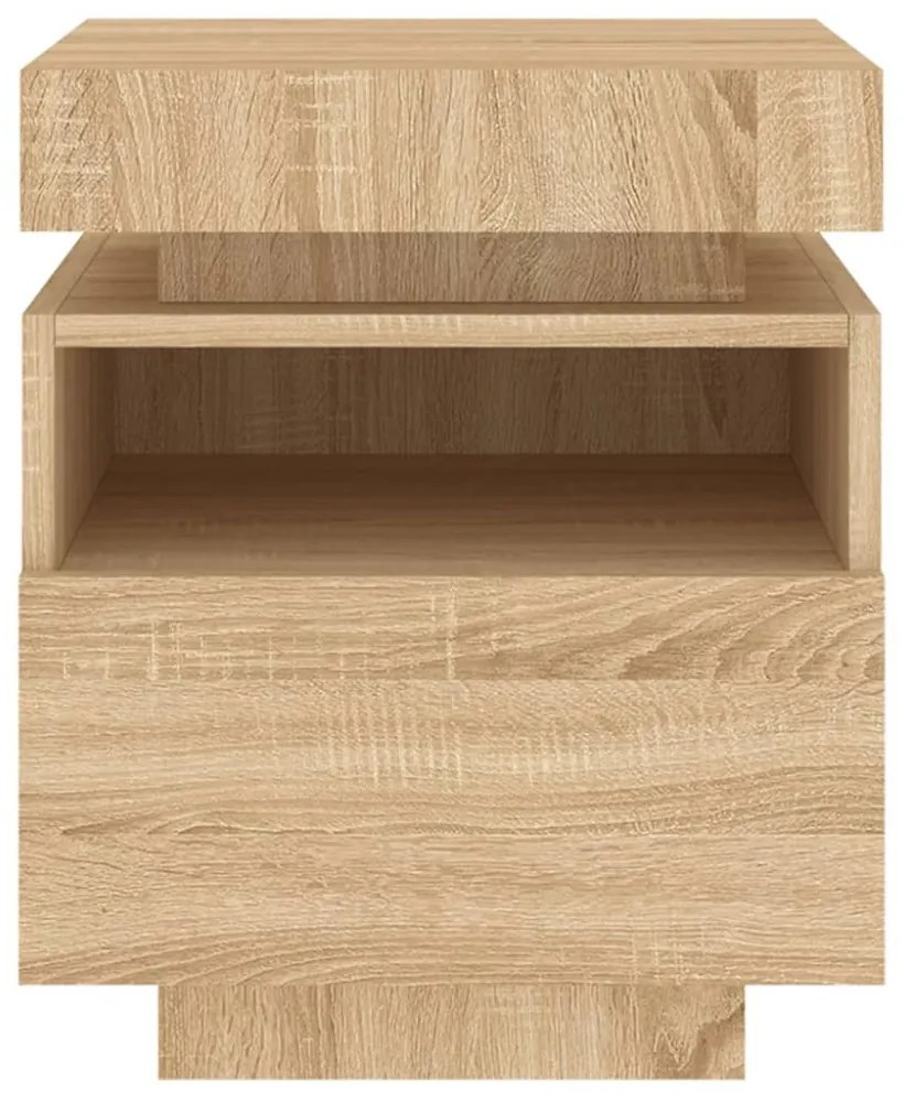 2 db sonoma tölgy éjjeliszekrény LED-fényekkel 40x39x48,5 cm