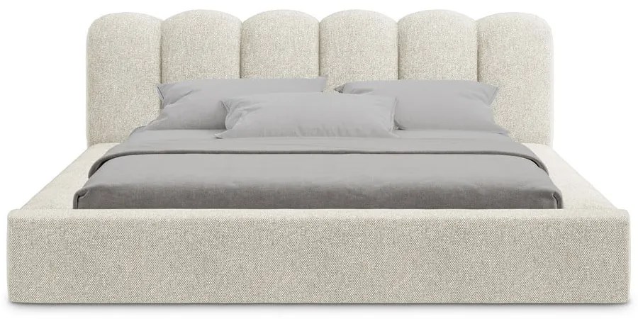 Bézs kárpitozott ágyneműtartós franciaágy ágyráccsal 140x200 cm Mano – Makamii
