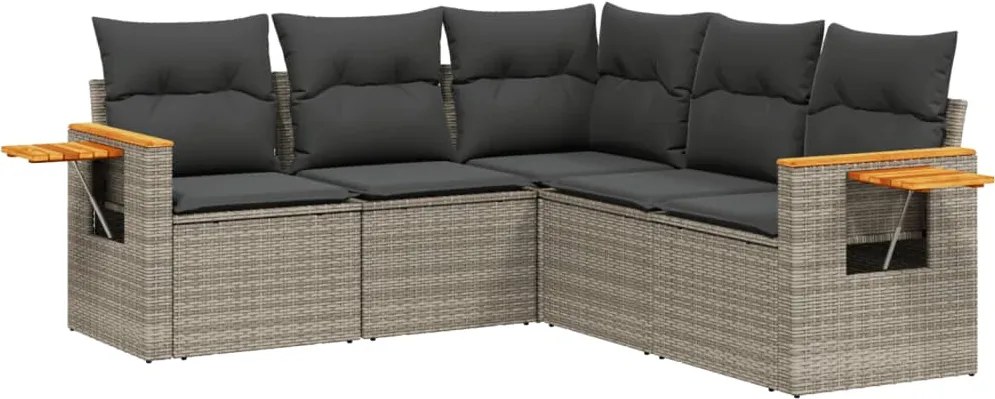 vidaXL 5 részes szürke polyrattan kerti ülőgarnitúra párnákkal