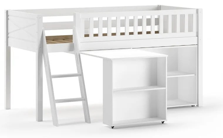 Fehér magasított borovi fenyő gyerekágy tárolóhellyel 90x200 cm SCOTT – Vipack