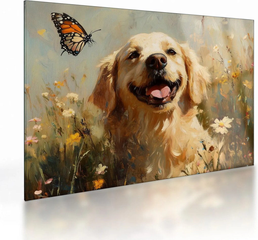 Üveg kép - Boldog kutyus (70x50 cm)