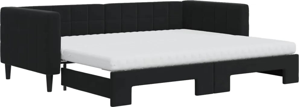 vidaXL fekete kihúzható bársony heverő matraccal 90 x 200 cm