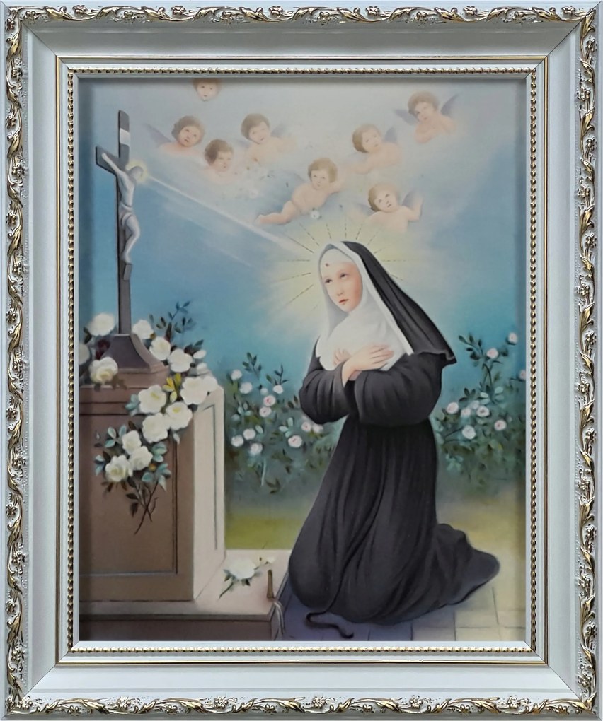 Vászonkép 31x26 Szent Rita Fehér Díszített Keret