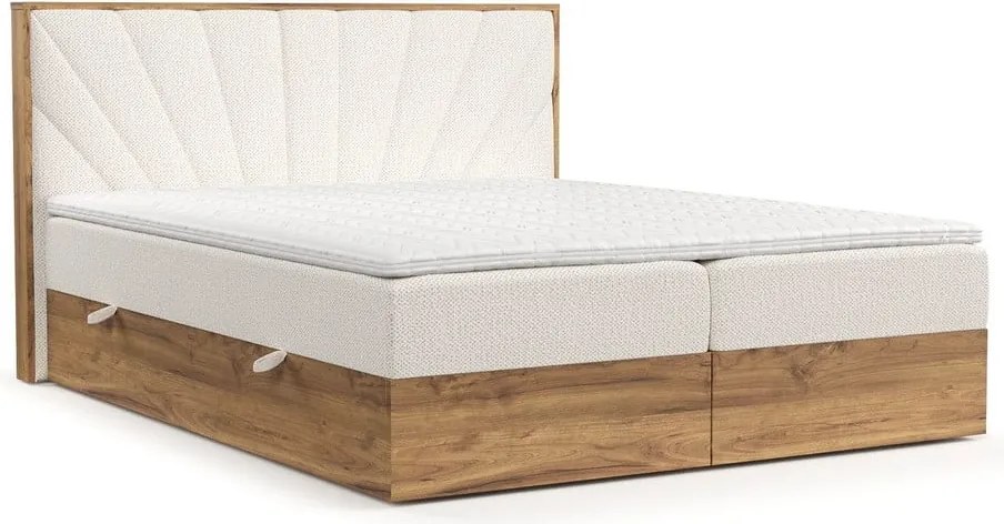 Krémszínű-natúr színű ágyneműtartós boxspring ágy 160x200 cm Asahi – Maison de Rêve