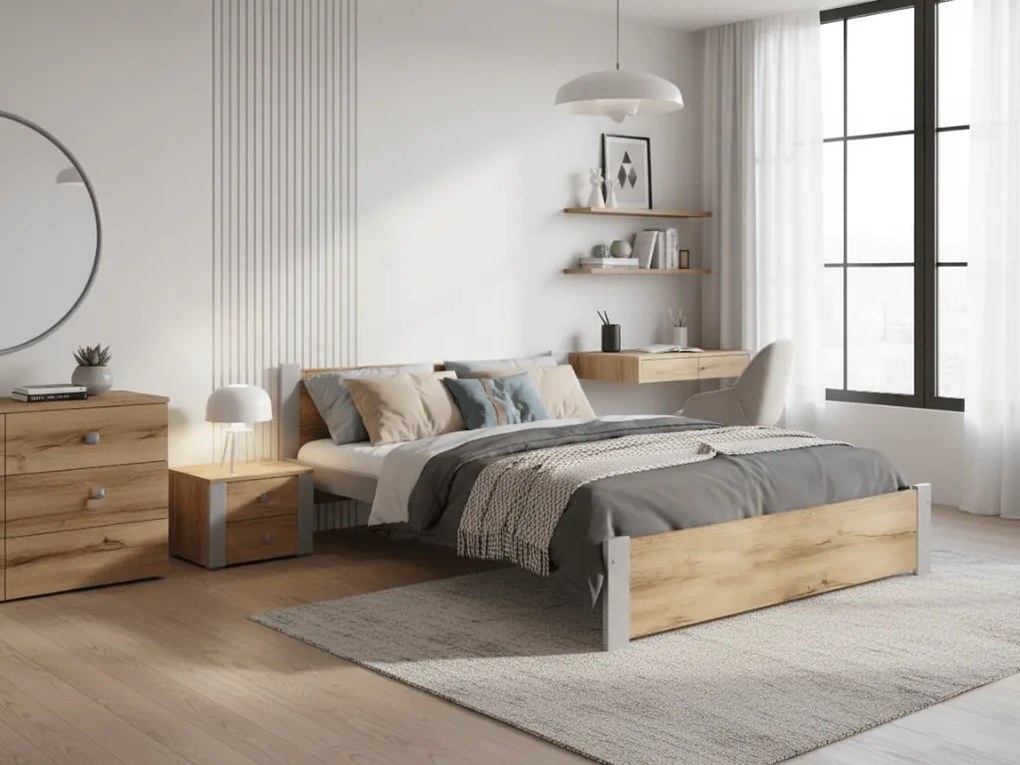 Ágy IKAROS 120 x 200 cm, artisan tölgy/szürke Ágyrács: Lamellás ágyrács, Matrac: Deluxe 10 cm matrac