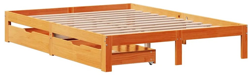 viaszbarna tömör fenyőfa ágykeret fiókokkal 120 x 200 cm