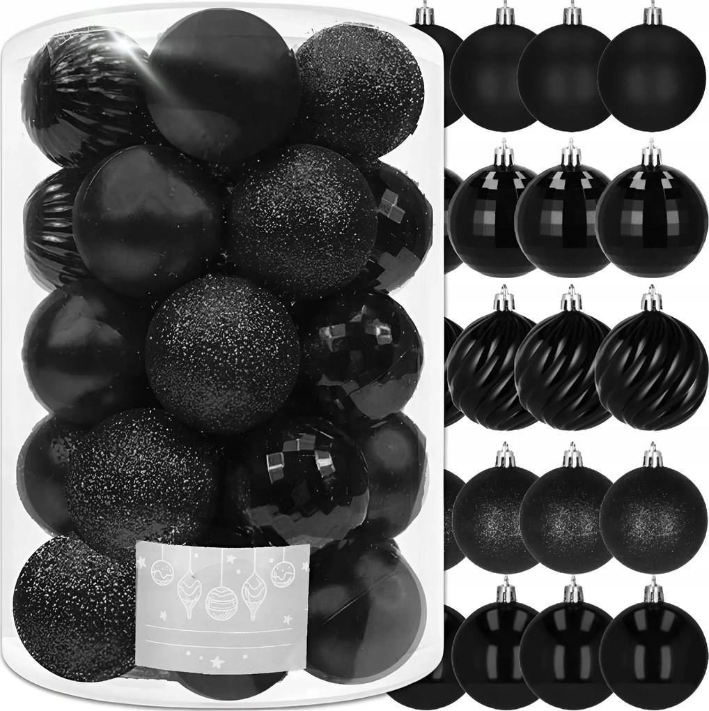 Karácsonyfadíszek Karácsonyfára Fekete Díszek Dekoráció 6 CM 20 Db-os Szett MIX
