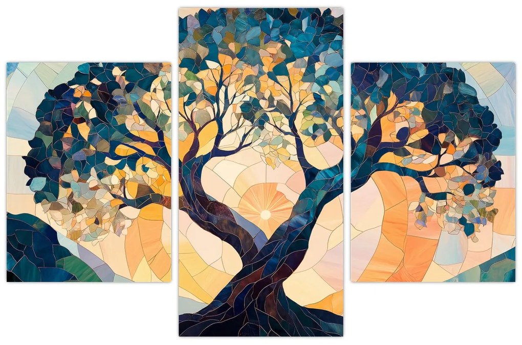 Kép – Mozaik – nap és fa II. (90x60 cm)