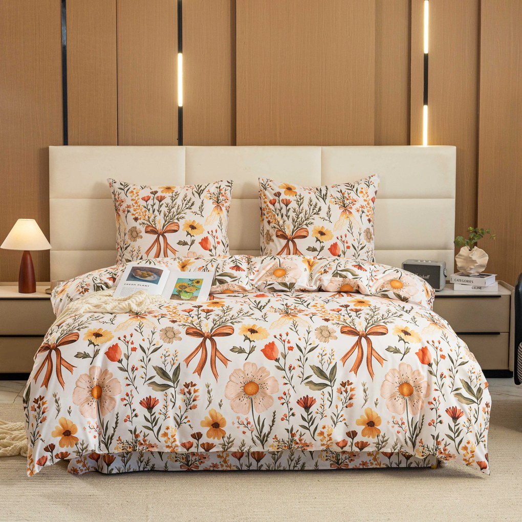 Mikroszálas ágyneműhuzat FLORAL RIBBON krémszínű Ágyneműhuzat mérete: 2 db 70 x 90 cm | 200 x 220 cm