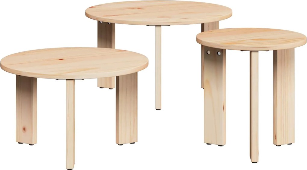vidaXL Dohányzóasztal 3 pcs Természetes Tömör fenyőfa