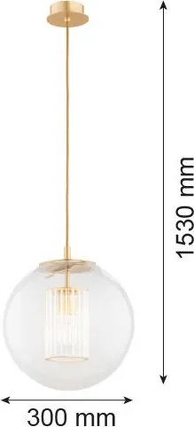 ARGON 8626 HAMPTON Modern Függesztett Lámpa Csiszolt Sárgaréz, Átlátszó E27 IP20