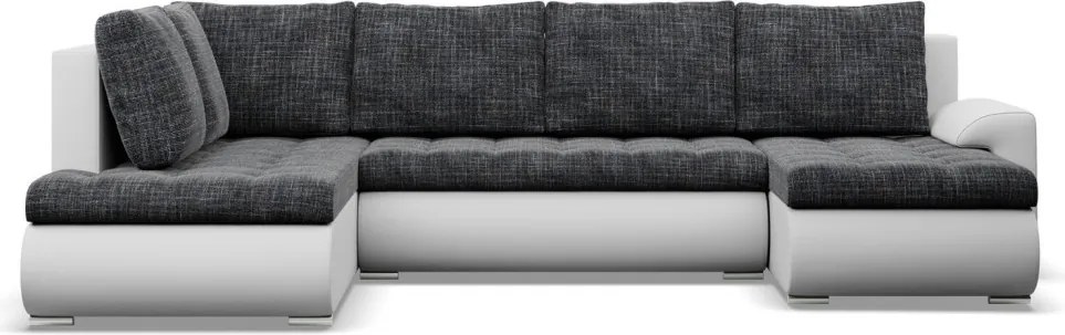 Tokio U sarokkanapé, 3 ágyneműtartóval, fonott + műbőr, baloldali, sötétszürke - fehér