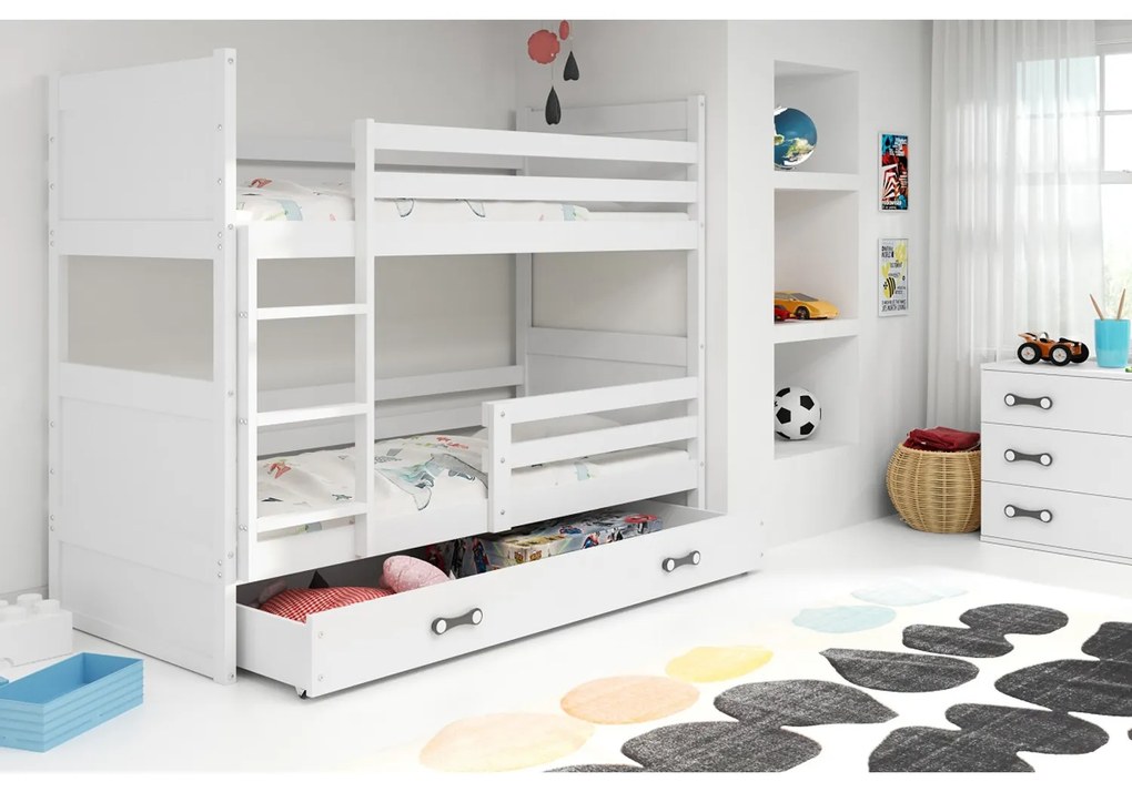 Gyerek emeletes ágy RICO 190x80 cm Fehér Rózsaszín