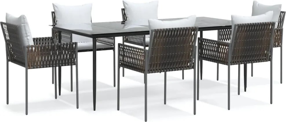 vidaXL 7 részes polyrattan és acél kerti étkezőgarnitúra párnával