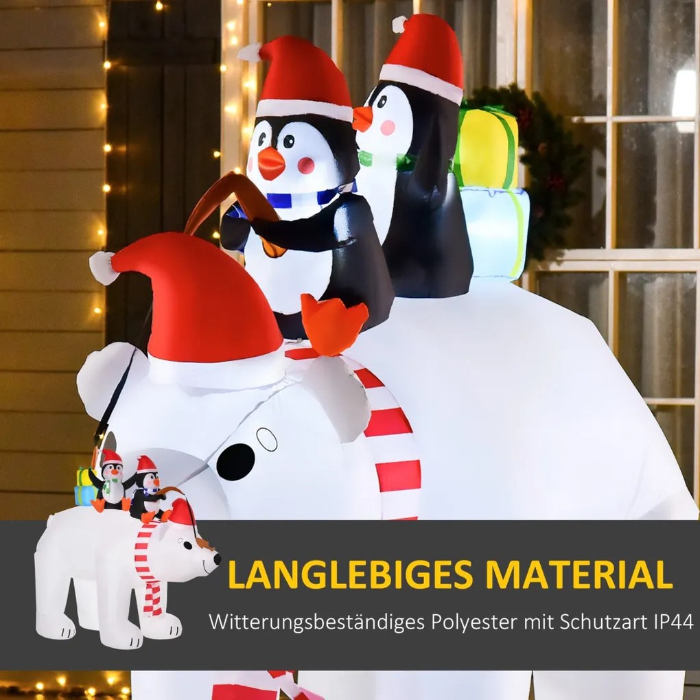 Önfelfújó jegesmedve és pingvinek, LED világítással, felfújóval, 206cm magas