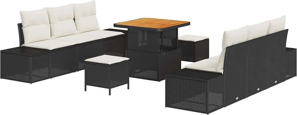 vidaXL Kerti Kanapé Szett párnával tárolóval 9 pcs Fekete Poli rattan