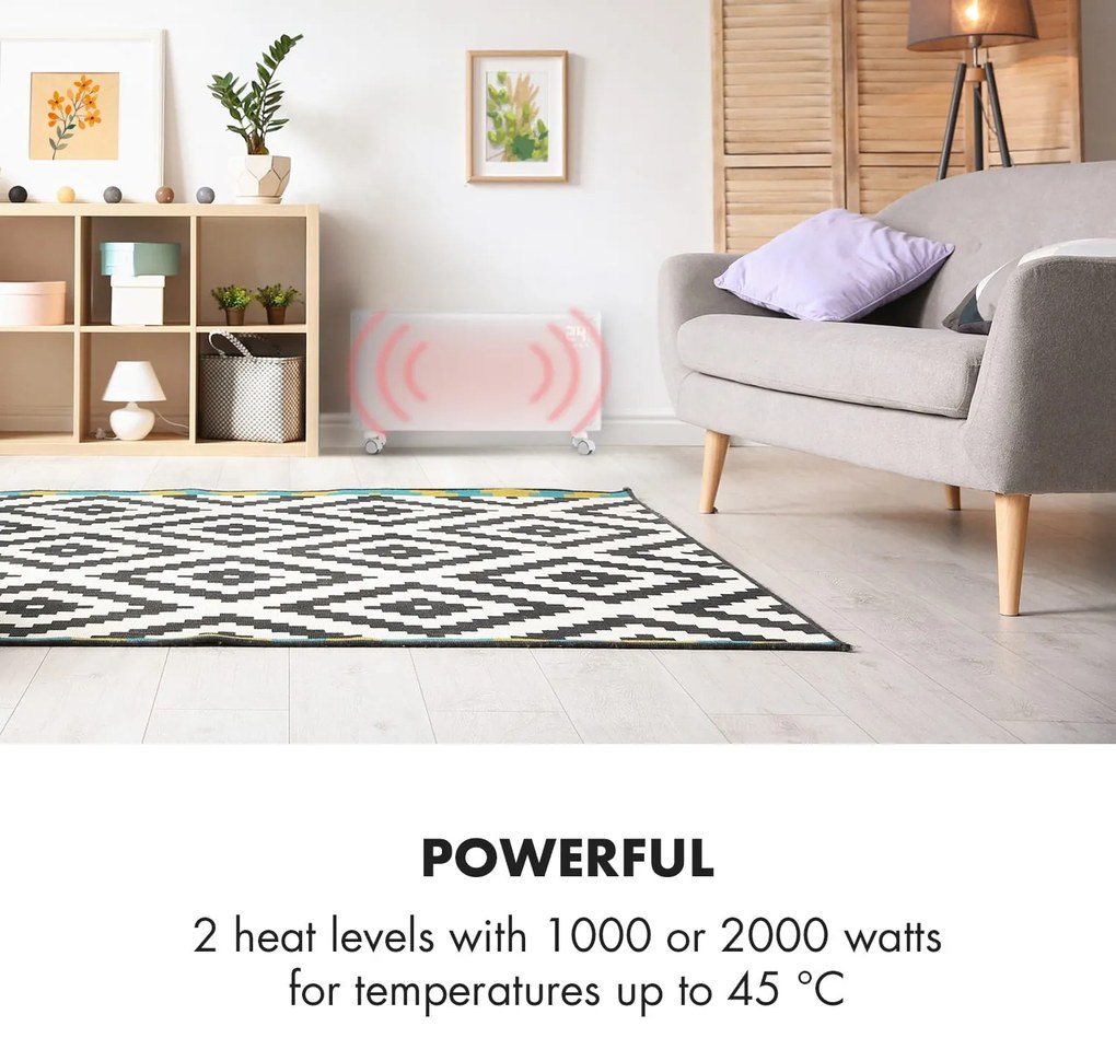 Klarstein Bornholm Smart, konvektor, 2000 W, WiFi, LED kijelző, időzítő, IP24, fehér