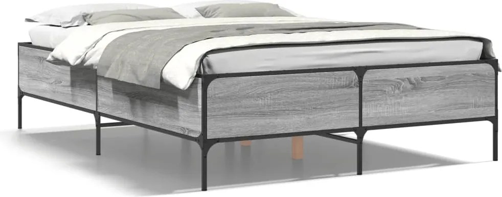 vidaXL szürke sonoma szerelt fa és fém ágykeret 135 x 190 cm
