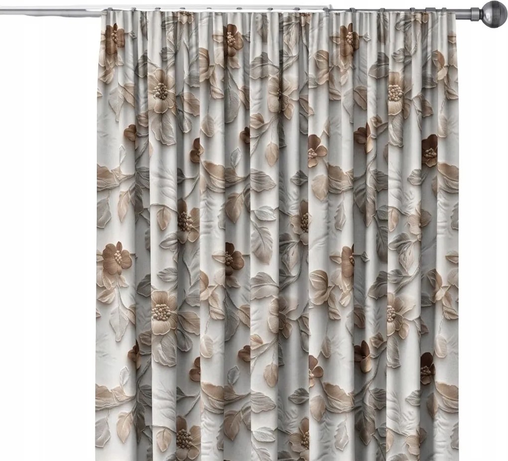 Kész Függöny Szalaggal, Új Minta 145 széles x 345 magas Karamell Bazsarózsa