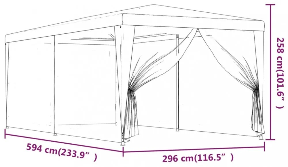 piros HDPE rendezvénysátor 6 hálós oldalfallal 3 x 6 m