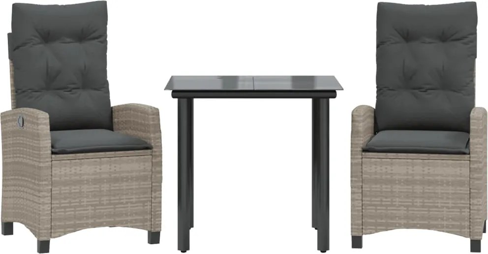 vidaXL 3részes világosszürke polyrattan kerti étkezőgarnitúra párnával