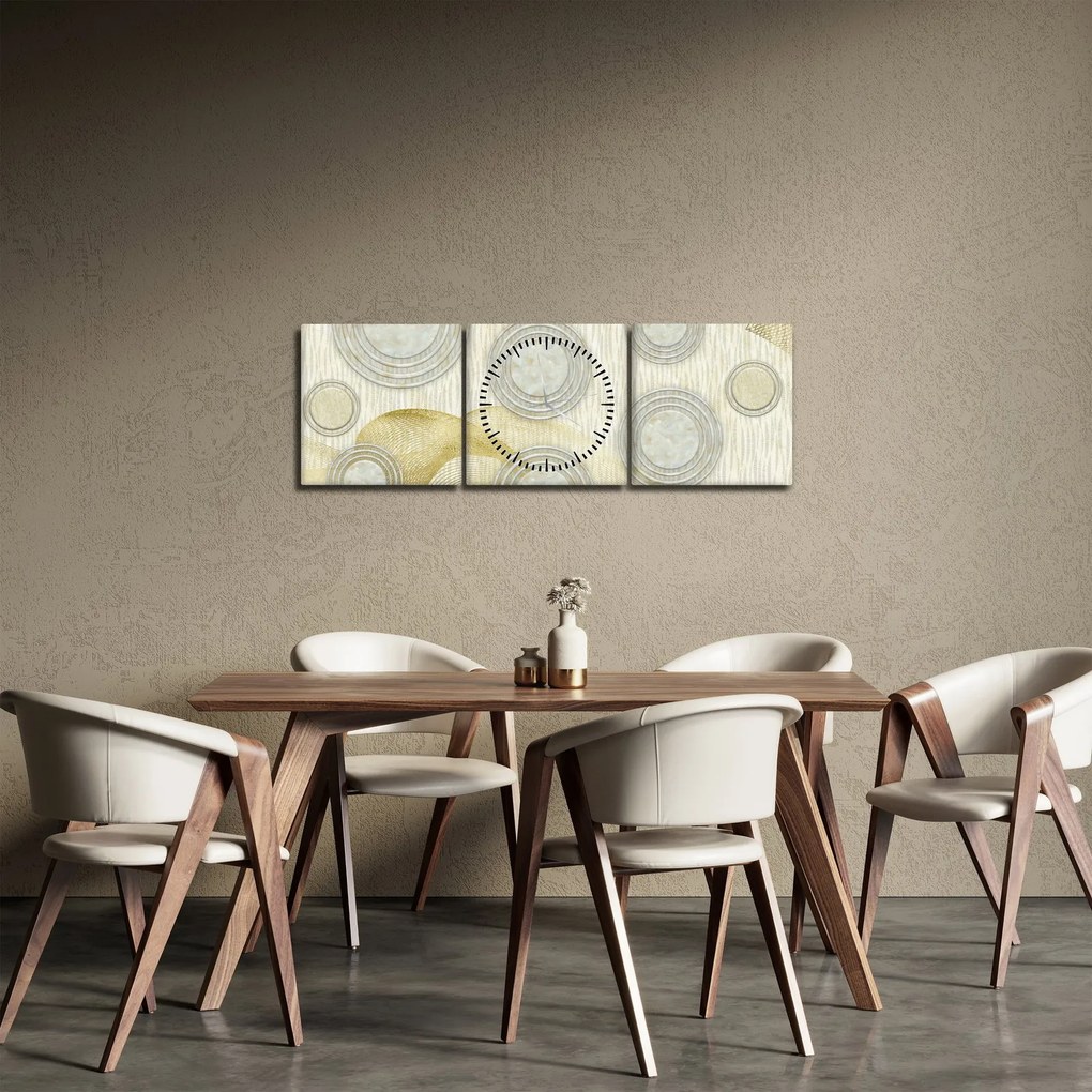 Kép - absztrakció, márvány körök (órával) (90x30 cm)