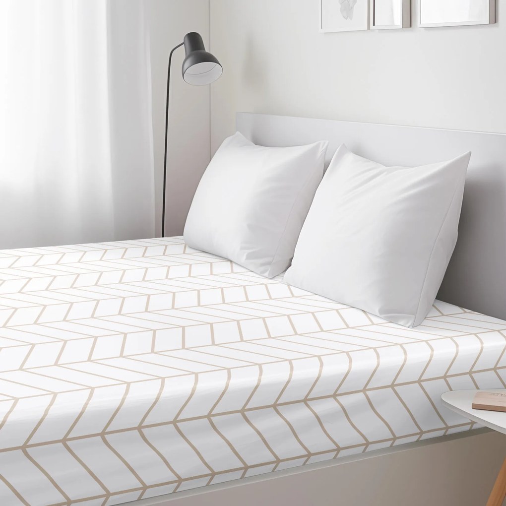 Goldea pamut körgumis lepedő - bézs cikkcakk fehéren 80 x 200 cm