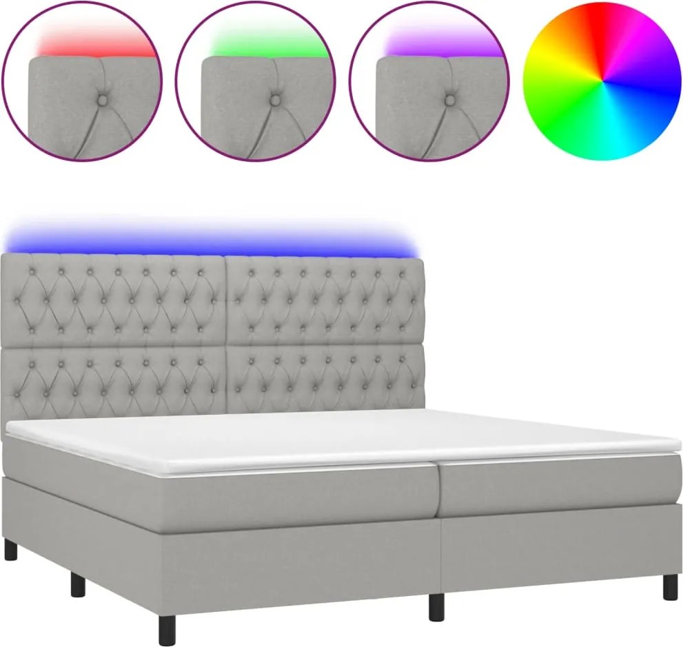 vidaXL világosszürke szövet rugós és LED-es ágy matraccal 200x200 cm