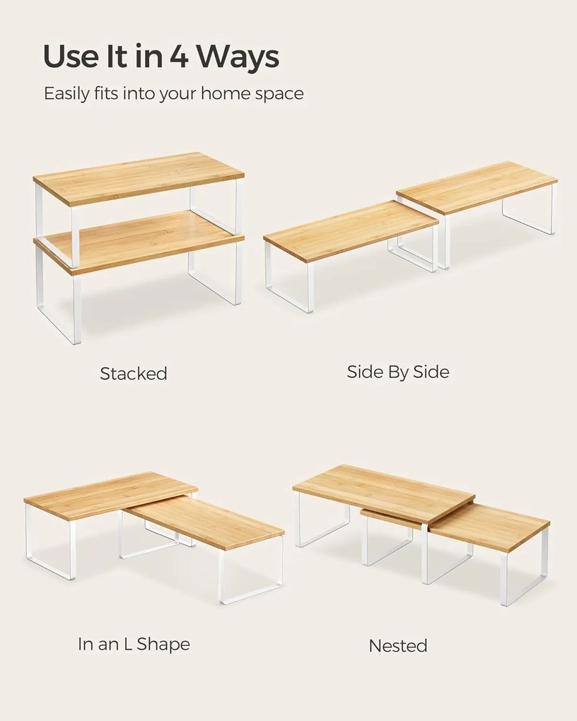 Bővíthető fűszertartó szekrénypolc rendező, 2 darabos, felhőfehér-bézs