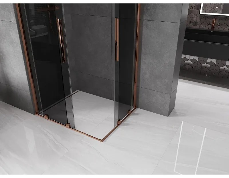 Mexen Velar Duo, zuhanykabin tolóajtóval 90 x 80 cm, 8mm szürke üveg, rózsaszín arany, 871-090-080-42-60