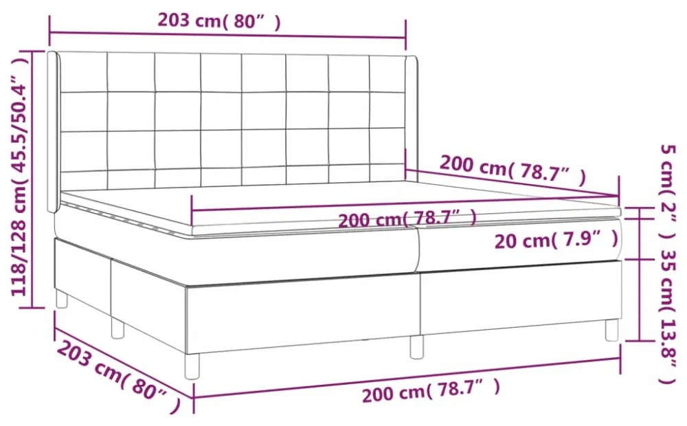 világosszürke szövet rugós és LED-es ágy matraccal 200x200 cm