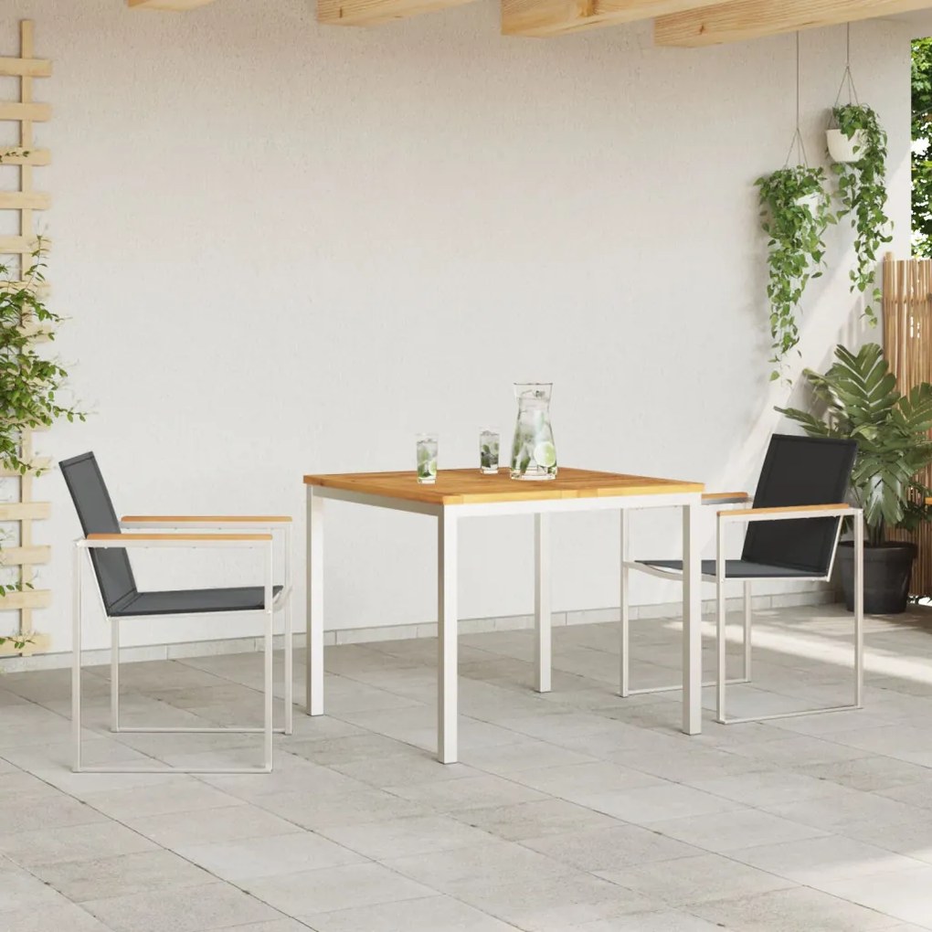 3 Részes Kerti Étkezőszett Tömör Fa Teak, Kültéri Étkezőasztal 90x90x74.5 cm Tömör Fa Teak