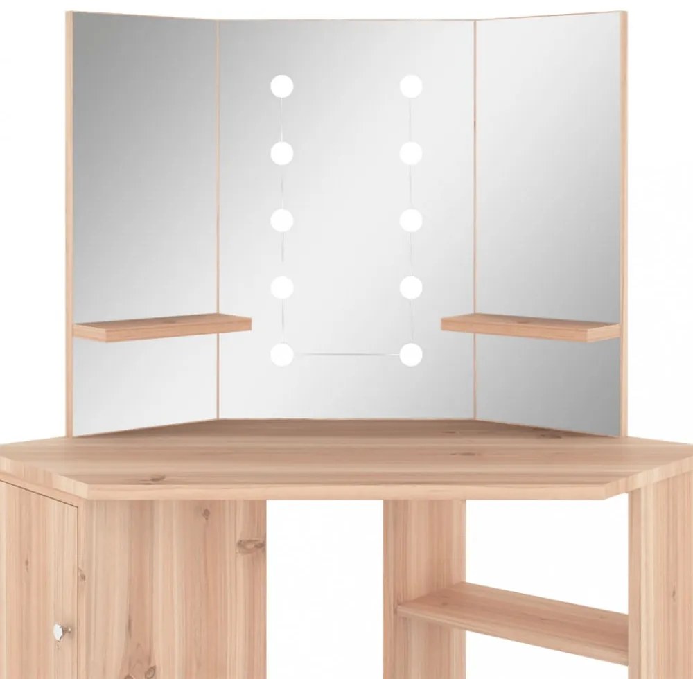 fekete sarok-fésülködőasztal LED-világítással 111x54x141,5 cm