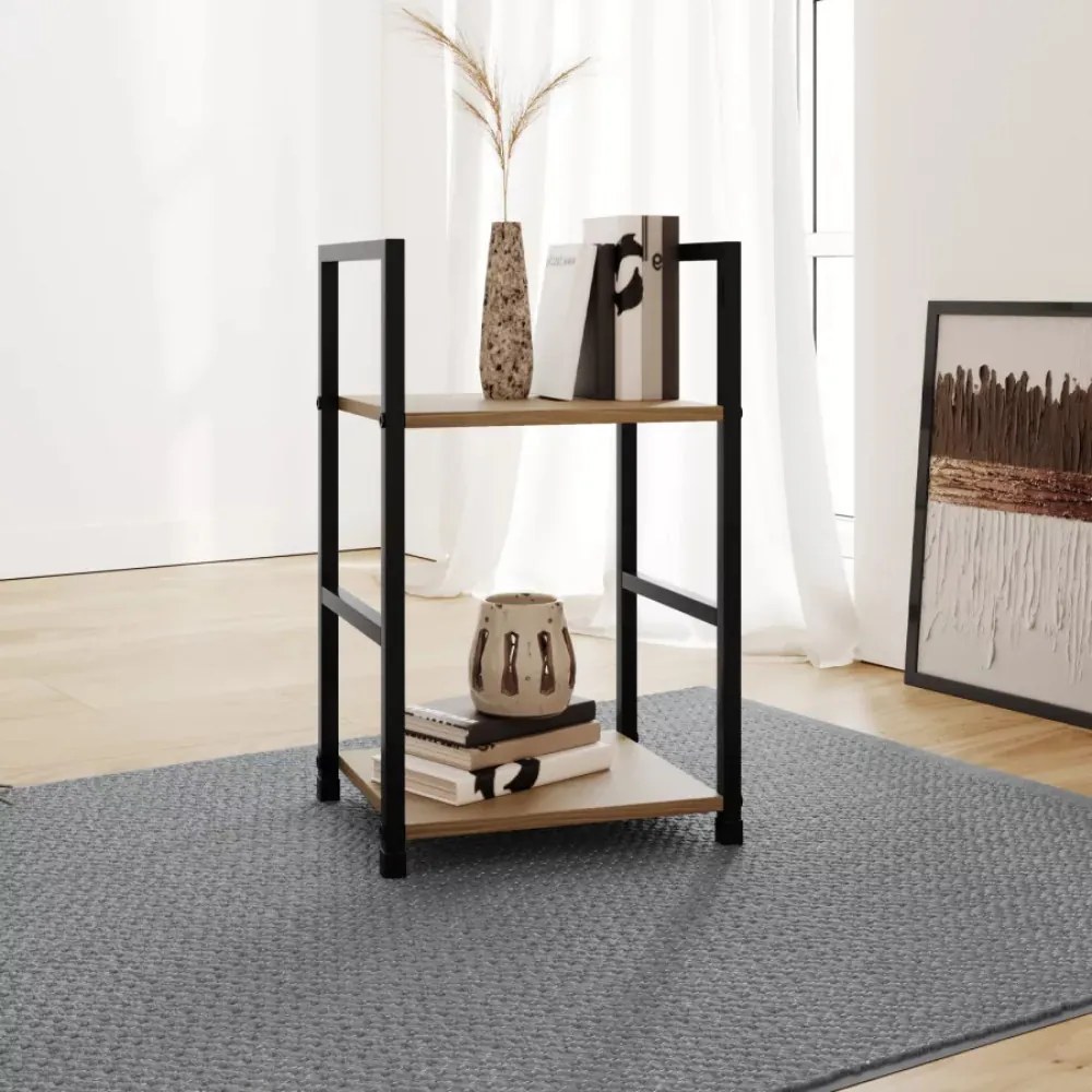 Intenso Home 2 szintes nyitott könyvespolc / éjjeliszekrény 29 x 48cm (Aranytölgy) | Univerzális tároló állvány fém lábakkal
