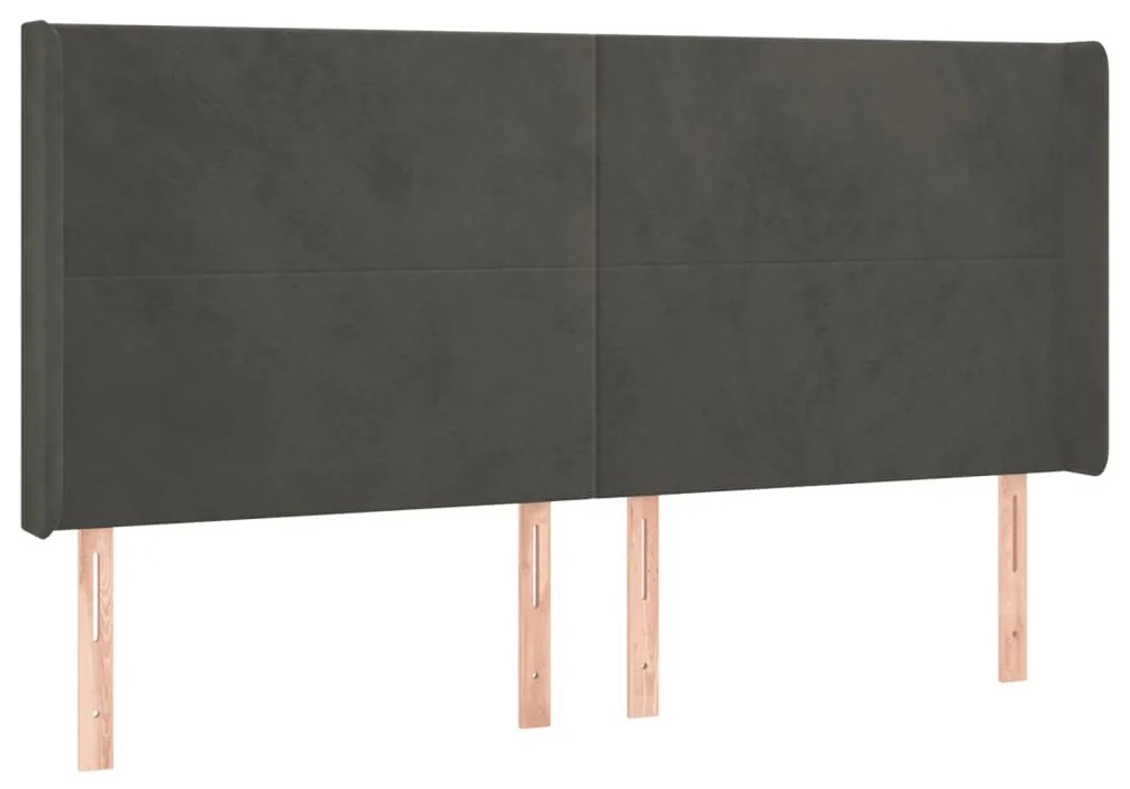 sötétszürke bársony LED-es fejtámla 163x16x118/128 cm