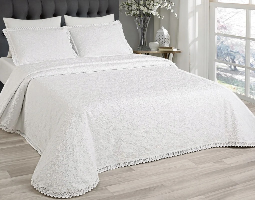 Ágytakaró 200x220 Fust 295 fehér csipkés+2párnahuzat
