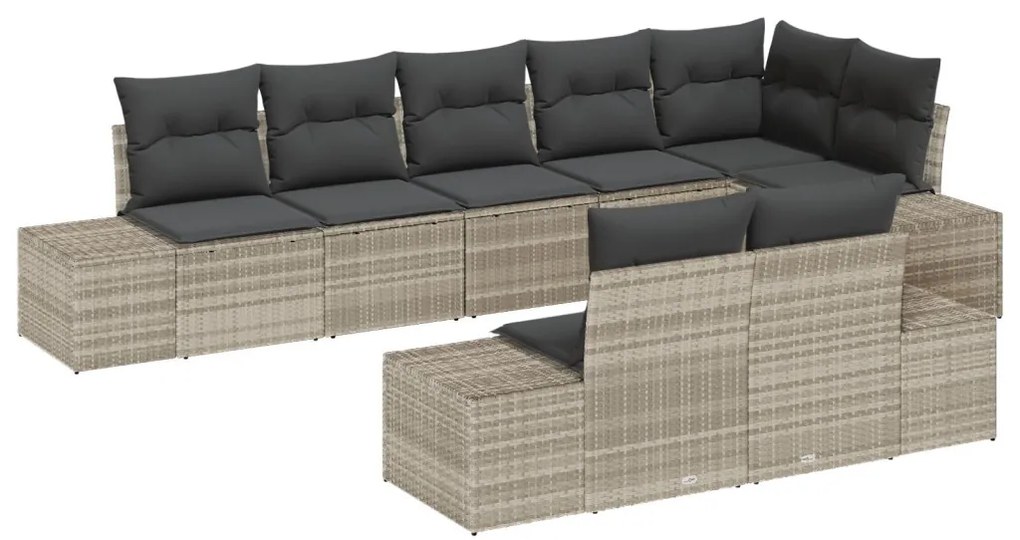 Kerti Kanapé Szett párnával 8 pcs Világosszürke polirattan