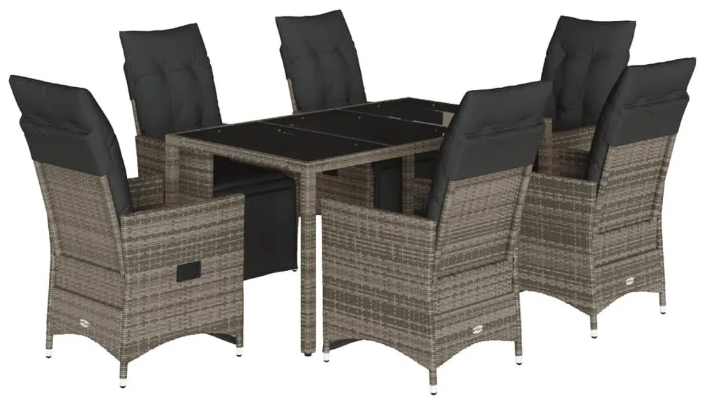 7 részes szürke polyrattan kerti bisztrógarnitúra párnákkal