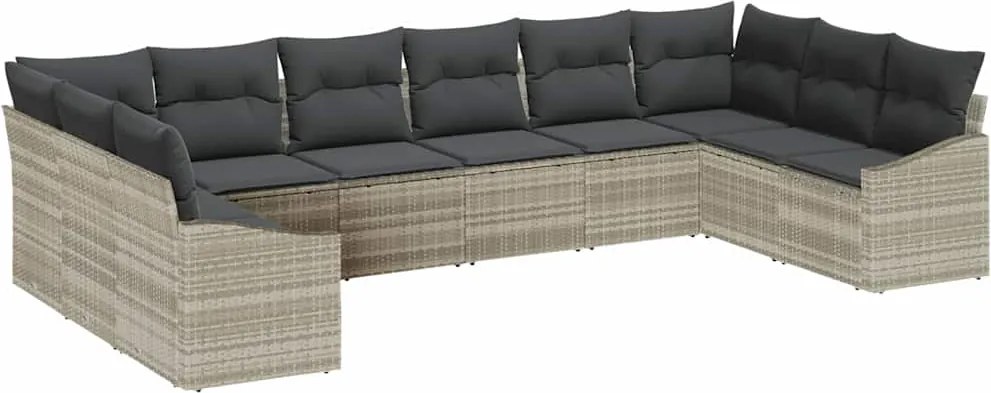 vidaXL Kerti Kanapé Szett tárolóval 10 pcs Világosszürke polirattan