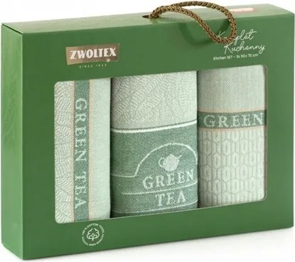 Konyhai törlőkendő szett ajándék dobozban 3 db-os Green Tea zöld