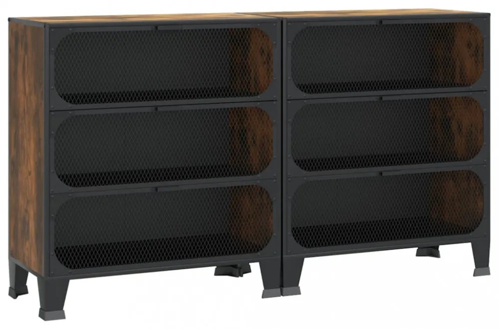 2 db rusztikus barna fém és MDF tárolószekrény 72 x 36 x 82 cm