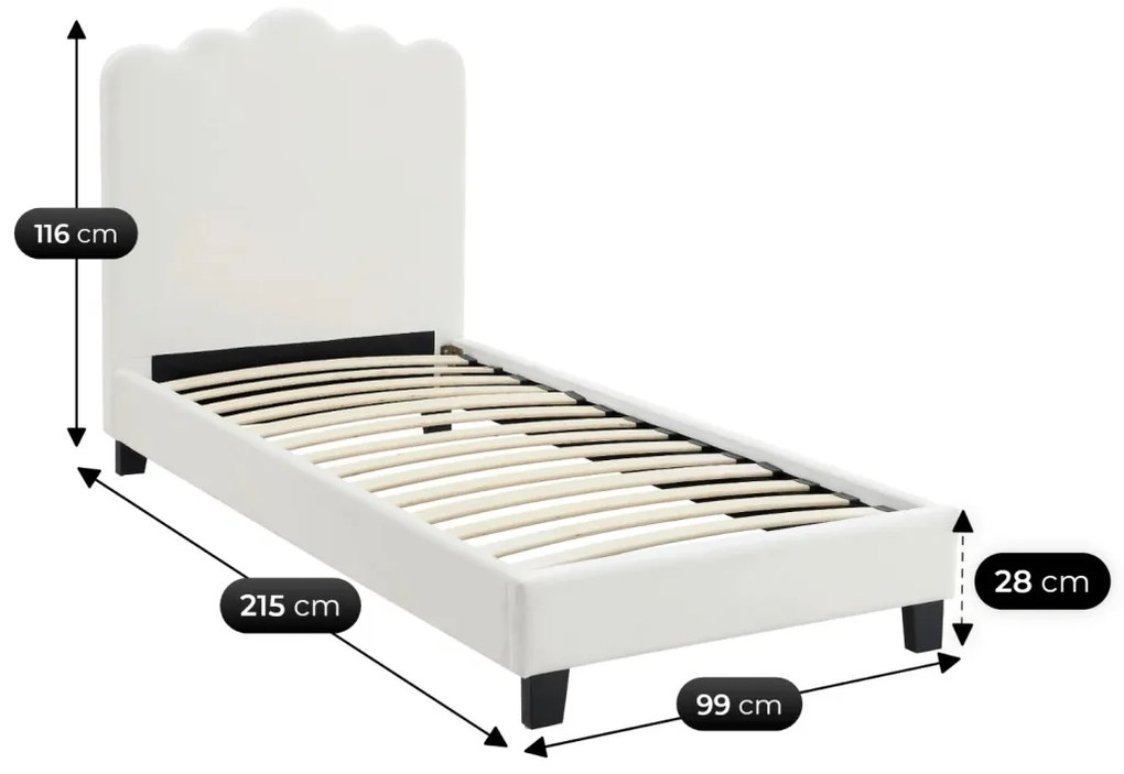 Łóżko 90x200 CRATER Kremowe Welurowe