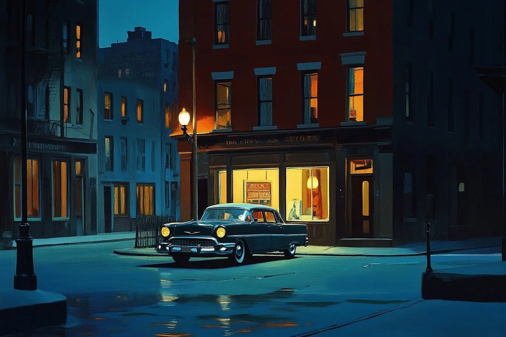 Vászonkép Canvas Éjszaka Város Utca Autó Bár Ablak Vintage 60x40