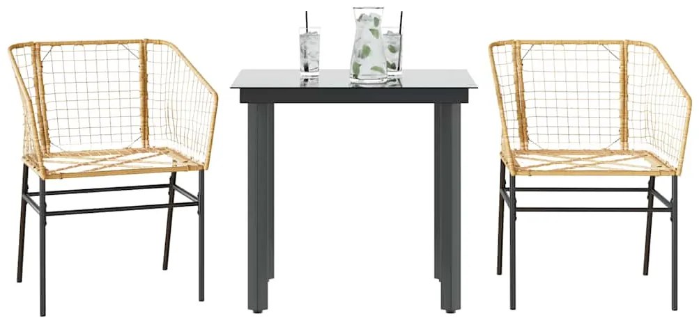 vidaXL 3 észes barna polyrattan üveg kerti étkezőgarnitúra