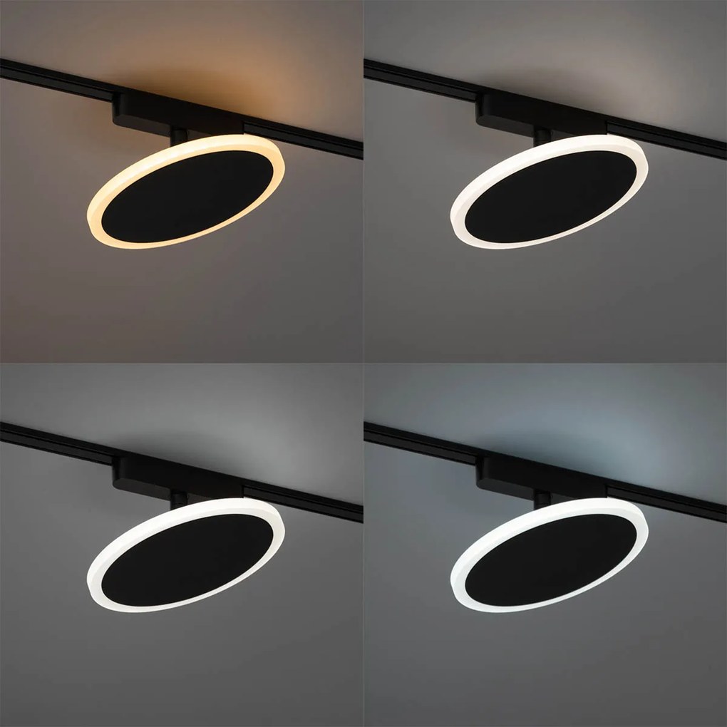 Modern fekete spotlámpa 1 fázisú sínrendszerhez, LED-del - Magnetic Puk